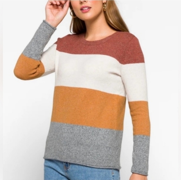 Pinque Stitch Fix Gina Crewneck Sweater Rust Stone Grey Striped Women's XL - Picture 1 of 7